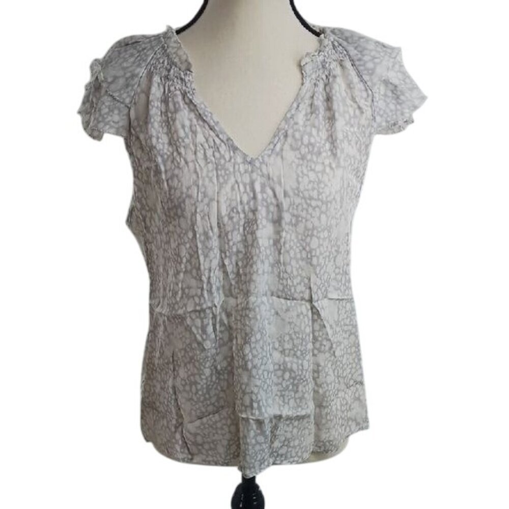 A New Day Womens Flutter Sleeve Blouse Flowy V Neck Print Gray Small S